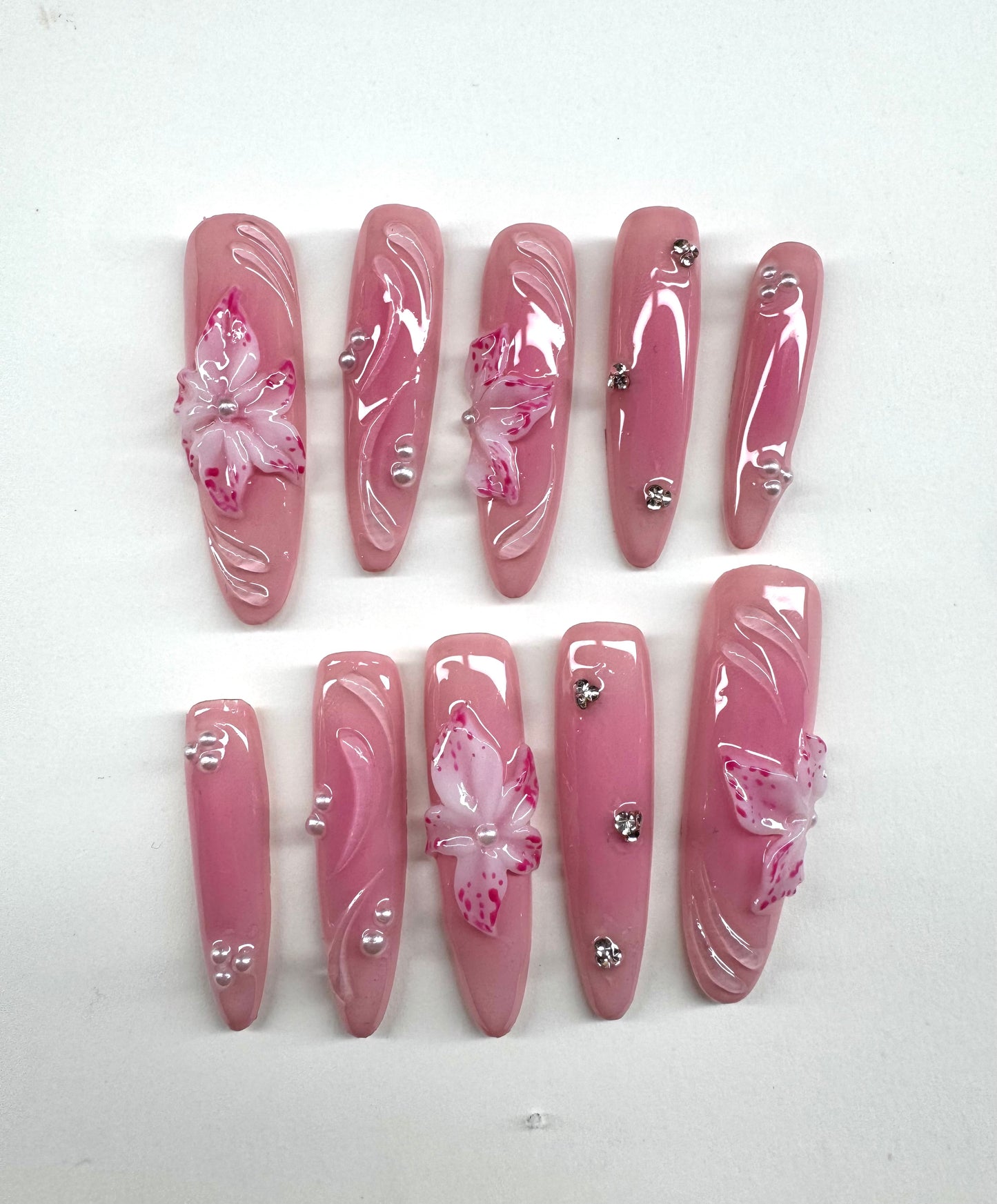 A-pink flower 3D/Extra long almond
