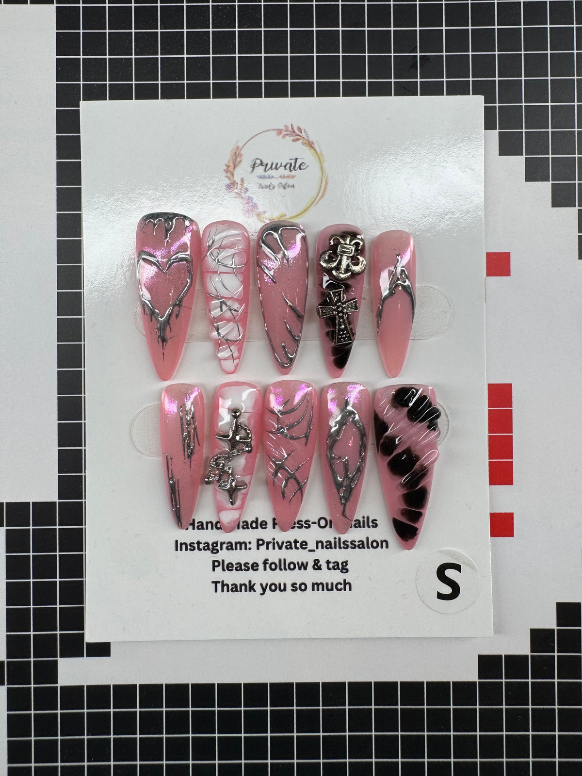 A-silver heart/long stiletto