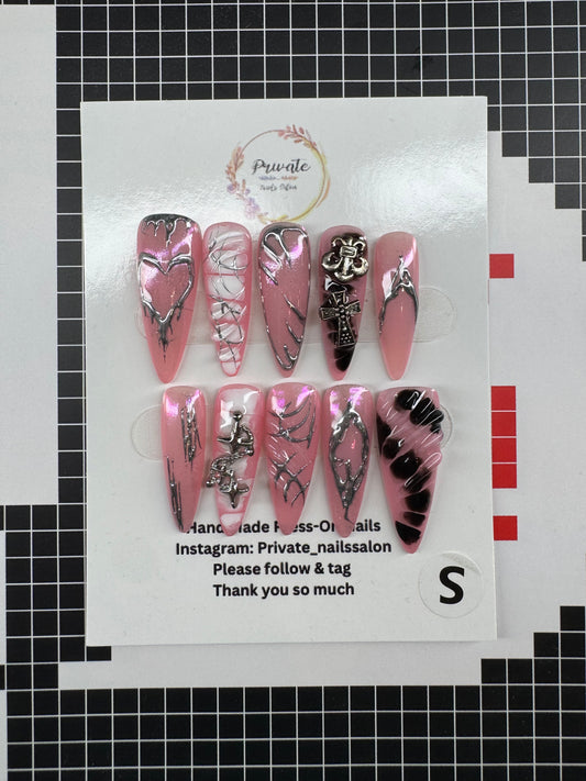 A-silver heart/long stiletto