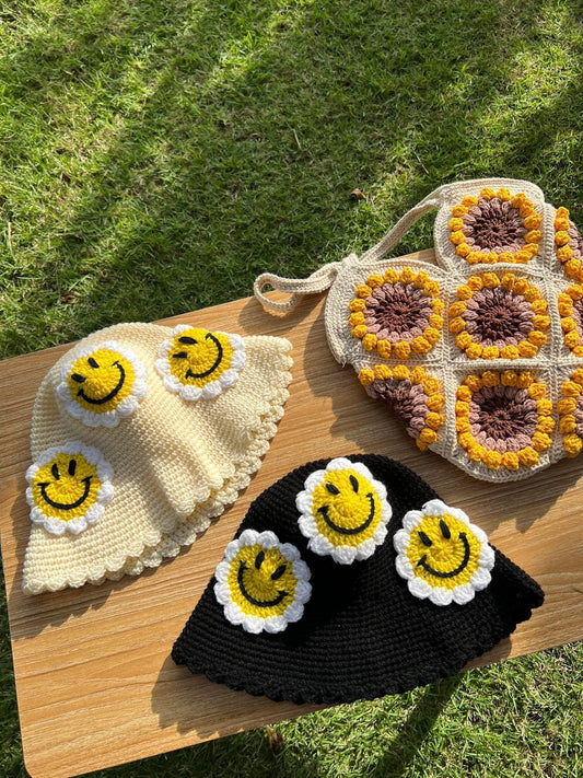 Smile flower knitted hat